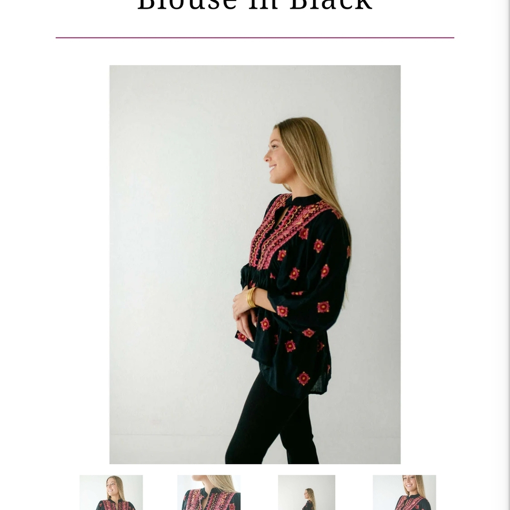 Azure and Indigo, Embroidered Black and Pink Women's Top. NWT